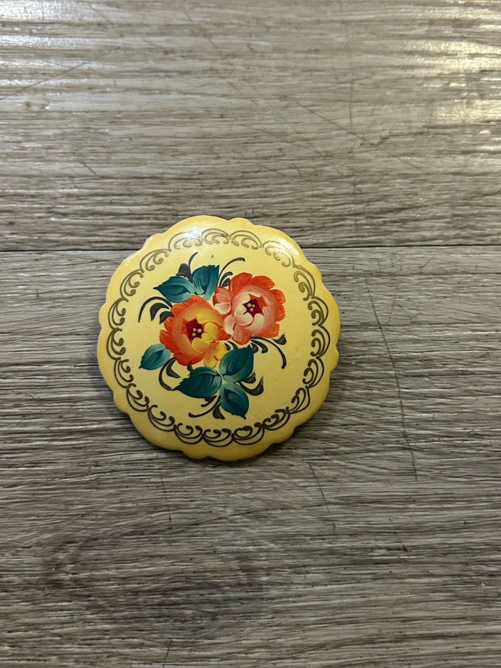 Vintage Russian Lacquer Flower Brooch